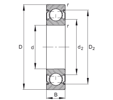 深溝球軸承 6200-C-2Z, 修正的內部結構（C 代），根據 DIN 625-1 標準的主要尺寸，兩側間隙密封