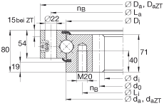 四點接觸球軸承 VSI250955-N, 標準系列 25， 內部的齒輪齒，兩側唇密封