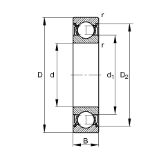 深溝球軸承 6205-2Z, 根據(jù) DIN 625-1 標(biāo)準(zhǔn)的主要尺寸, 兩側(cè)間隙密封