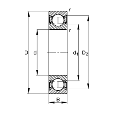 深溝球軸承 6205-2RSR, 根據 DIN 625-1 標準的主要尺寸, 兩側唇密封