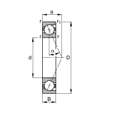 主軸軸承 B71906-E-T-P4S, 調節，成對或單元安裝，接觸角 α = 25°，限制公差