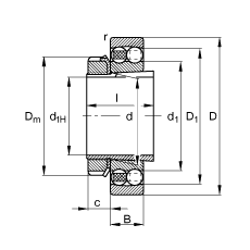 自調心球軸承 2216-K-TVH-C3 + H316, 根據 DIN 630 和 DIN 5415 標準的主要尺寸, 帶錐孔和緊定套