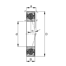 主軸軸承 HCB7011-C-2RSD-T-P4S, 調節，成對或單元安裝，接觸角 α = 15°，陶瓷球，兩側唇密封，非接觸，限制公差