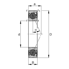 主軸軸承 HCB7011-E-2RSD-T-P4S, 調節，成對或單元安裝，接觸角 α = 25°，陶瓷球，兩側唇密封，非接觸，限制公差