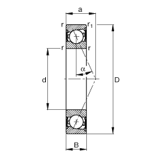 主軸軸承 B71906-E-2RSD-T-P4S, 調(diào)節(jié)，成對安裝，接觸角 α = 25°，兩側(cè)唇密封，非接觸，限制公差