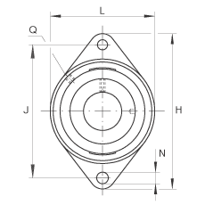 軸承座單元 PCJTY3/4, 對角法蘭軸承座單元，鑄鐵，根據 ABMA 15 - 1991, ABMA 14 - 1991, ISO3228 內圈帶有平頭螺栓，P型密封，英制