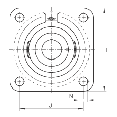 軸承座單元 PCJ7/8, 四角法蘭軸承座單元，鑄鐵，根據 ABMA 15 - 1991, ABMA 14 - 1991, ISO3228 帶有偏心緊定環，P型密封，英制