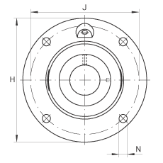 軸承座單元 PME35-N, 帶四個螺栓孔的法蘭的軸承座單元，定心凸出物，鑄鐵，偏心鎖圈，P型密封