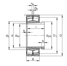 調心滾子軸承 22226-E1-K + AHX3126, 根據(jù) DIN 635-2 標準的主要尺寸, 帶錐孔和退卸套