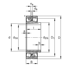 調(diào)心滾子軸承 22248-B-K-MB + AH2248, 根據(jù) DIN 635-2 標(biāo)準(zhǔn)的主要尺寸, 帶錐孔和退卸套